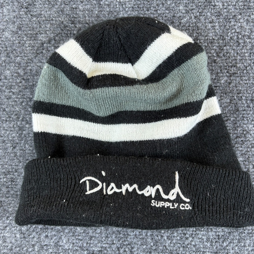 Diamond Supply Co. Cuffed Beanie Hat Mens One Size Black Multicolor Striped Knit